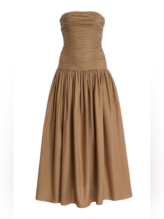 Matteau Dresses & Skirts - Matteau Drop-Waist Gathered Cotton Poplin Midi Dress in Camel Brown